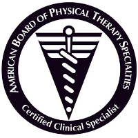 The seal of the American Board of Physical Therapy Specialties. Lisa Davison is a certified clinical specialist.  It 